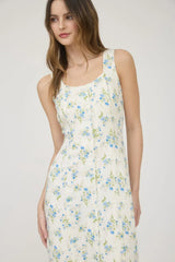 FLORAL SLEEVELESS BUTTON DOWN MIDI DRESS