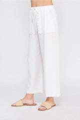 LINEN BLEND ELASTIC TIE WAIST WIDE LEG PANTS