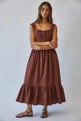 SOLID COTTON LACE TIE FRONT MAXI DRESS