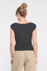SLEEVELESS BOAT NECK SCRUNCH TANK TOP