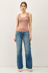 RIBBED SCOOP NECK RAW SEAM TANK TOP