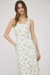 FLORAL SLEEVELESS BUTTON DOWN MIDI DRESS