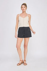 WOVEN ELASTIC TIE-WAIST SHORTS