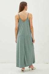 V-NECK ADJUSTABLE STRAP MAXI DRESS