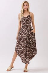 CHEST RUCHED ROUND HEMMING MIDI DRESS