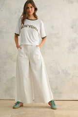STITCH DETAIL WIDE LEG PANTS