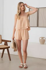 SLEEVELESS RUFFLE LAYER SHORTS