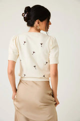 PUFF SLEEVE EMBROIDERED KNIT MARTINI TOP