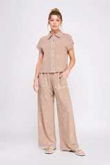 BOW EMBROIDERED LINEN PANTS SCALLOP TRIM