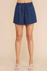 WASHED DENIM HIGH WAISTED TIE SHORTS