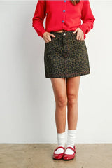 LEOPARD PRINT BUTTONED MINI SKIRT