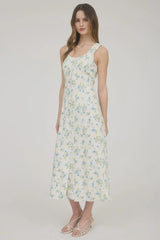 FLORAL SLEEVELESS BUTTON DOWN MIDI DRESS