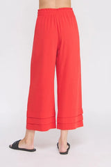 ELASTIC RUFFLE WAIST ANKLE PANTS