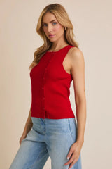 BOAT NECK SLEEVELESS BOTTON UP RIBBED TOP
