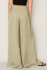 FLOWY WASHED SATIN WIDE-LEG PANTS